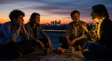 Friends Sharing Happy Moments with Genuine Connection and Social Bonding Concept