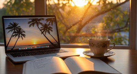 Modern Workspace Setup with Organized Desk, Technology and Productive Environment