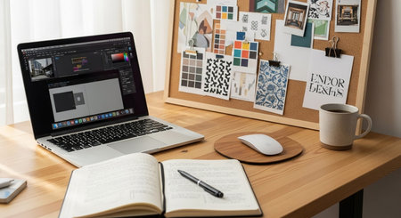 Modern Workspace Setup with Organized Desk, Technology and Productive Environment