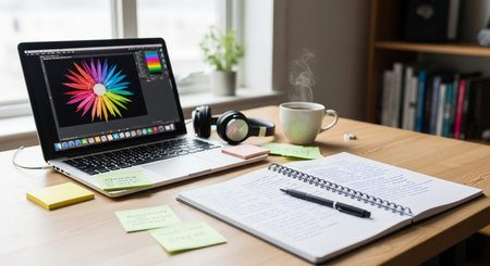 Modern Workspace Setup with Organized Desk, Technology and Productive Environment