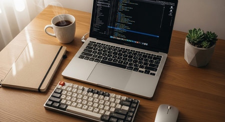 Modern Workspace Setup with Organized Desk, Technology and Productive Environment