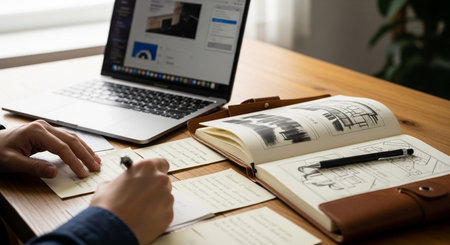Modern Workspace Setup with Organized Desk, Technology and Productive Environment