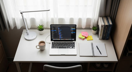 Modern Workspace Setup with Organized Desk, Technology and Productive Environment
