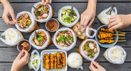Authentic Street Food Scene with Traditional Local Cuisine and Vibrant Market Atmosphere