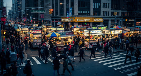 Authentic Street Food Scene with Traditional Local Cuisine and Vibrant Market Atmosphere