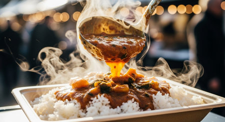 Authentic Street Food Scene with Traditional Local Cuisine and Vibrant Market Atmosphere