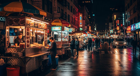 Authentic Street Food Scene with Traditional Local Cuisine and Vibrant Market Atmosphere