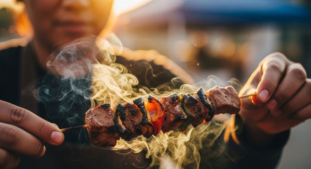 Authentic Street Food Scene with Traditional Local Cuisine and Vibrant Market Atmosphere
