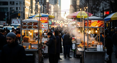Authentic Street Food Scene with Traditional Local Cuisine and Vibrant Market Atmosphere