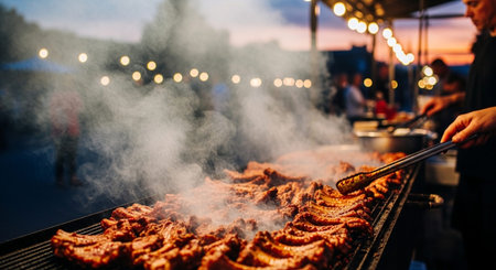 Authentic Street Food Scene with Traditional Local Cuisine and Vibrant Market Atmosphere