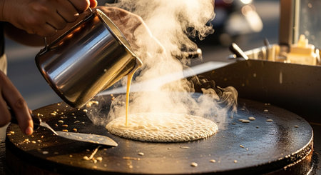 Authentic Street Food Scene with Traditional Local Cuisine and Vibrant Market Atmosphere
