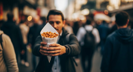 Authentic Street Food Scene with Traditional Local Cuisine and Vibrant Market Atmosphere