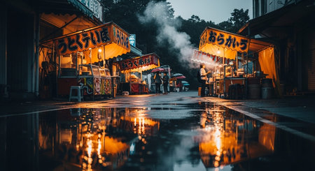 Authentic Street Food Scene with Traditional Local Cuisine and Vibrant Market Atmosphere