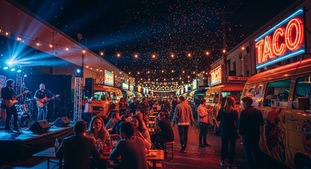 Authentic Street Food Scene with Traditional Local Cuisine and Vibrant Market Atmosphere