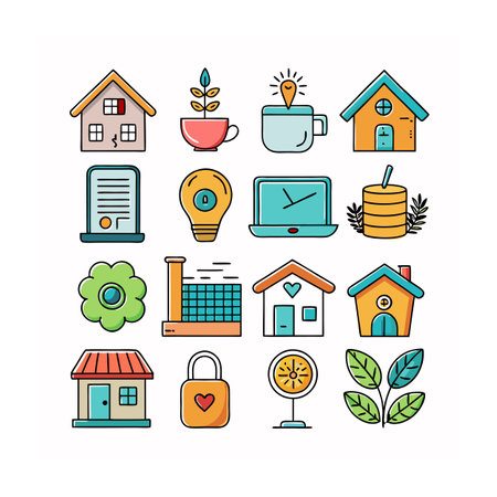 Home and Living Icon Set Vector Illustrationのイラスト素材