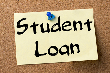 Student Loan - adhesive label pinned on bulletin board - horizontal imageの写真素材