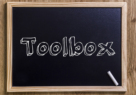 Toolbox - New chalkboard with 3D outlined text - on woodの写真素材