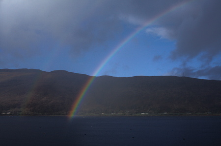Rainbow over Loch Linnhe in Fort Williamの写真素材