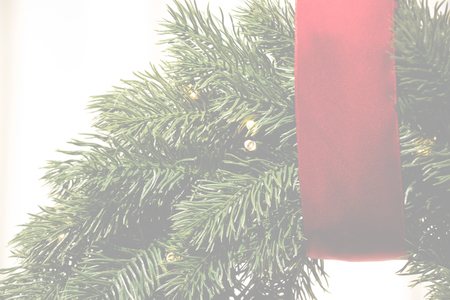 Christmas transparent background with red strip and wreathの写真素材