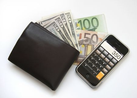 Modern phone and wallet whit money # 1の写真素材