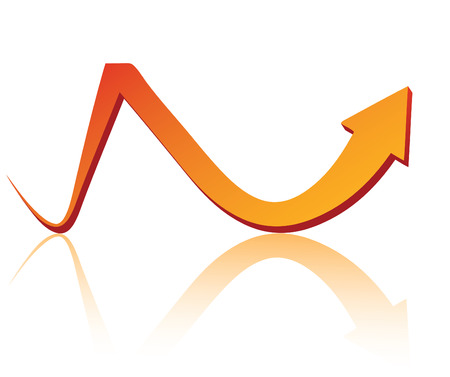 Orange arrow with reflection isolated on white backgroundのイラスト素材