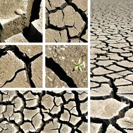 Cracked ground collage - Global warming conceptの写真素材