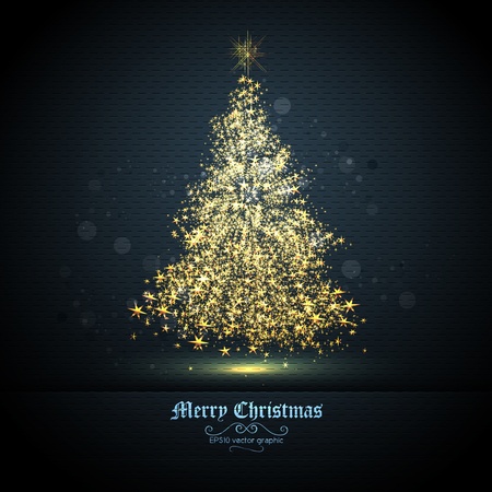 Christmas Greeting Card with Tree of Glittering Golden Stars | EPS10 Graphic | Separate Layers Named Accordinglyのイラスト素材