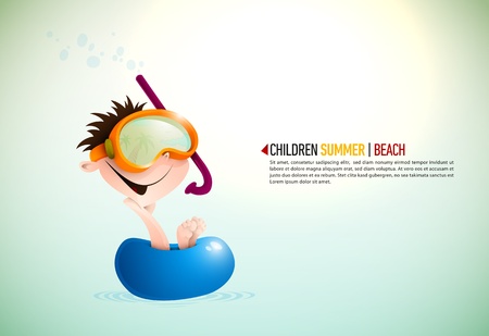 Cute Boy Enjoying Summer At The Beach | Layered Backgroundのイラスト素材