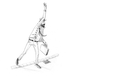 Hand-drawn Sketch, Pencil Illustration, Drawing of Man calling for a cab in a rush| High Resolution Scan, Decent Copy Spaceの写真素材