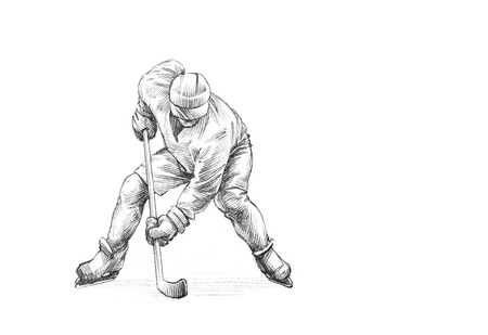 Hand-drawn Sketch, Pencil Illustration of an Ice Hockey Player | High Resolution Scan, Decent Copy Spaceの写真素材