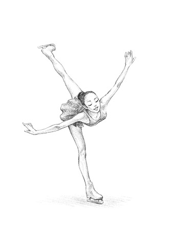 Hand-drawn Sketch, Pencil Illustration of a Figure Skater Woman | High Resolution Scanの写真素材
