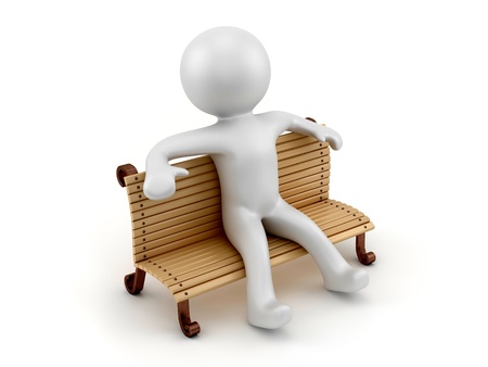 render of human sitting on a bench and relaxingの写真素材
