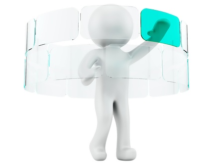 render of a man pushing virtual button の写真素材