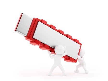 render of 2 man lifting a big flash drive の写真素材