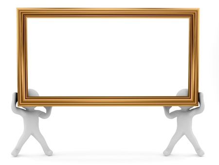 rendered man carrying a big picture frame の写真素材