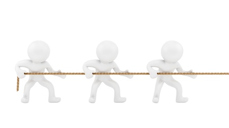 render of 3 human pulling a rope with teamwork の写真素材