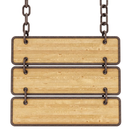 render of a wood sign, isolated on white の写真素材