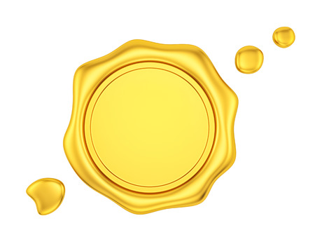 render of a gold wax seal, isolated on white の写真素材