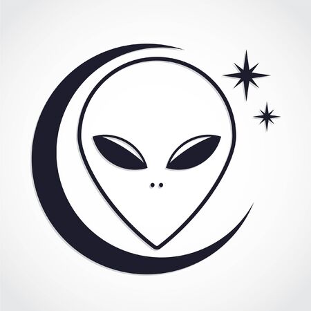 Alien head with moon and starsのイラスト素材