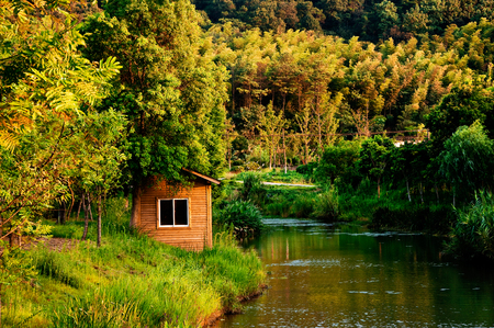 A cabin by the pondのeditorial素材