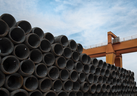 A large amount of steel in the steel market.の写真素材