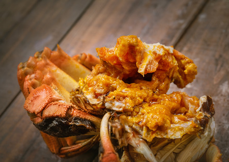 The hairy crab stripped its shell and poster its rich crab cream.の写真素材