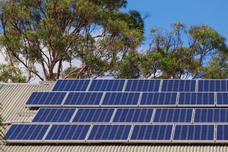 Large solar panel installation on roof