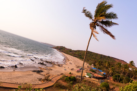 Vagator and Ozran beach at sunset, Goa, Indiaの写真素材