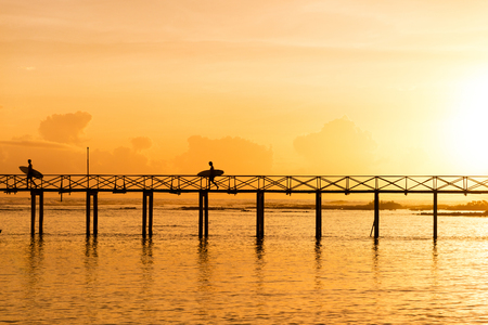 The famous Cloud 9 surf boardwalk in Siargao, Philippinesの写真素材