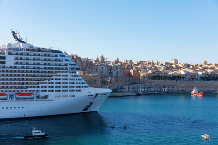 Cruise ship exiting the Grand Harbour in Valletta, Malta