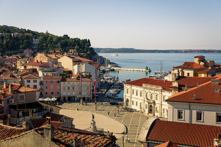 The Slovenian resort city of Piran on the Adriatic coastのeditorial素材