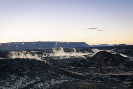 Sunset over the smouldering Krafla Lava Fields in North Icelandの写真素材