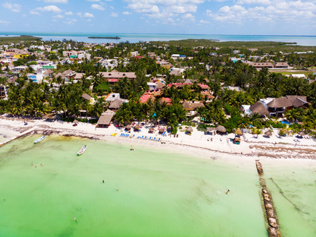 Aerial view of sunny Isla Holbox, Quintana Roo, Mexicoの写真素材