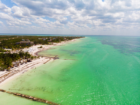 Aerial view of sunny Isla Holbox, Quintana Roo, Mexicoの写真素材